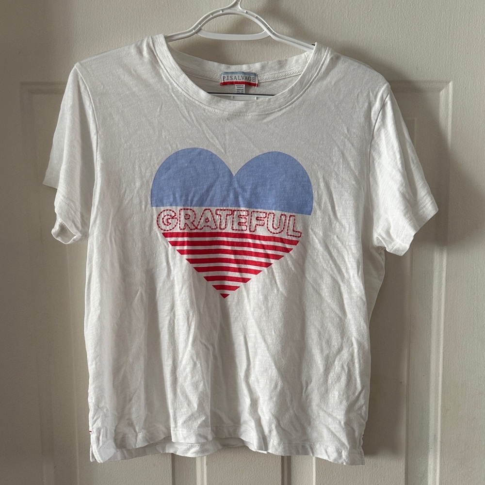 PJ Salvage White Tee with Blue and Red Heart